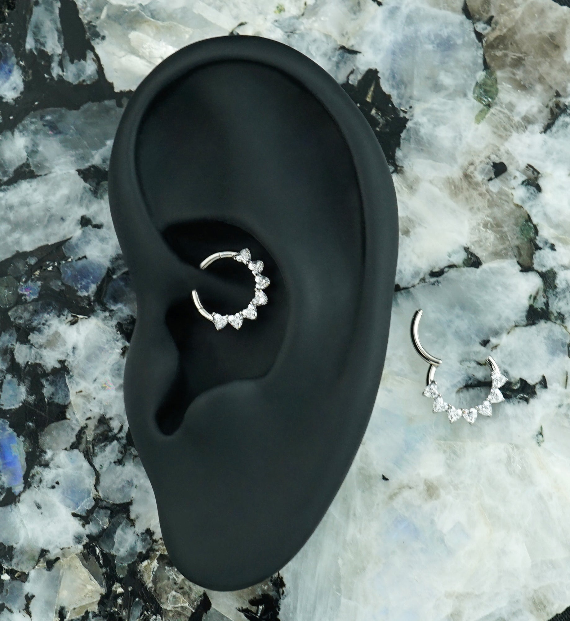 Heart Edge Clear CZ Titanium Hinged Segment Ring