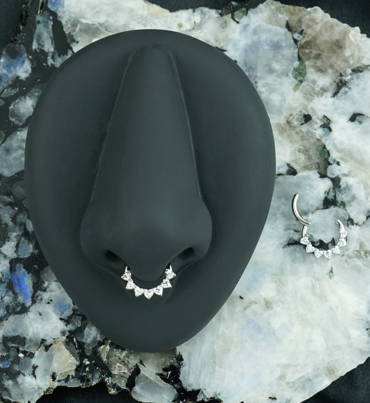 Heart Edge Clear CZ Titanium Hinged Segment Ring