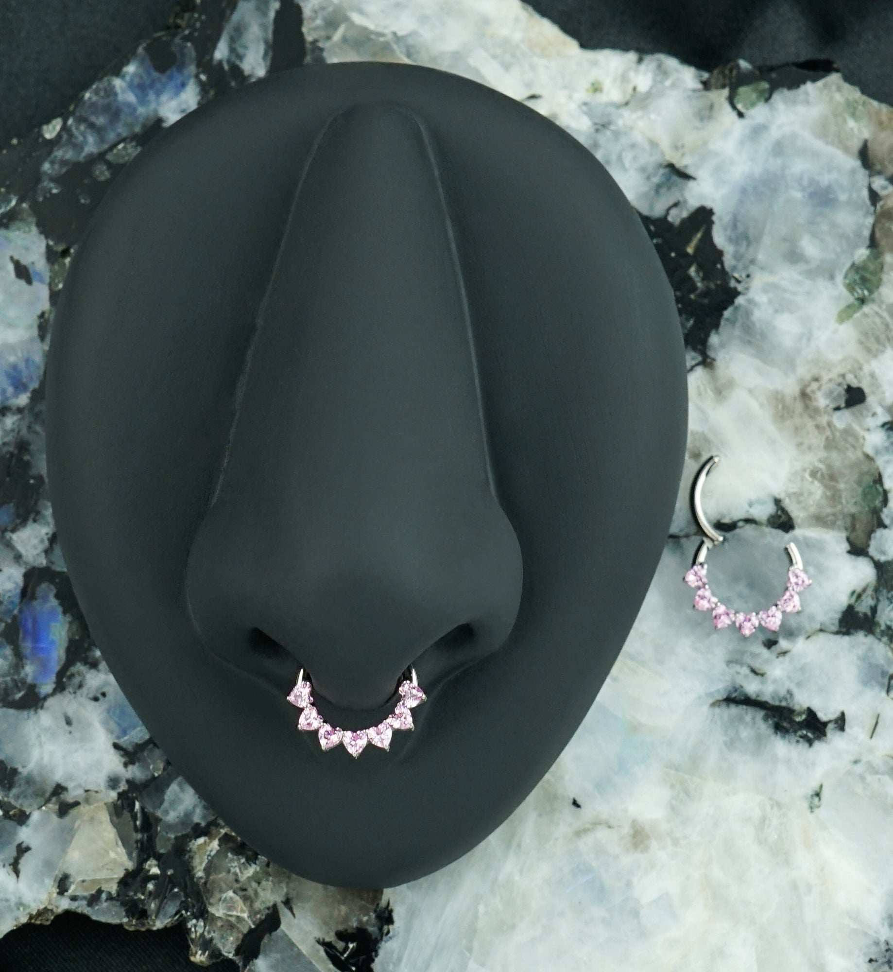 Heart Edge Pink CZ Titanium Hinged Segment Ring