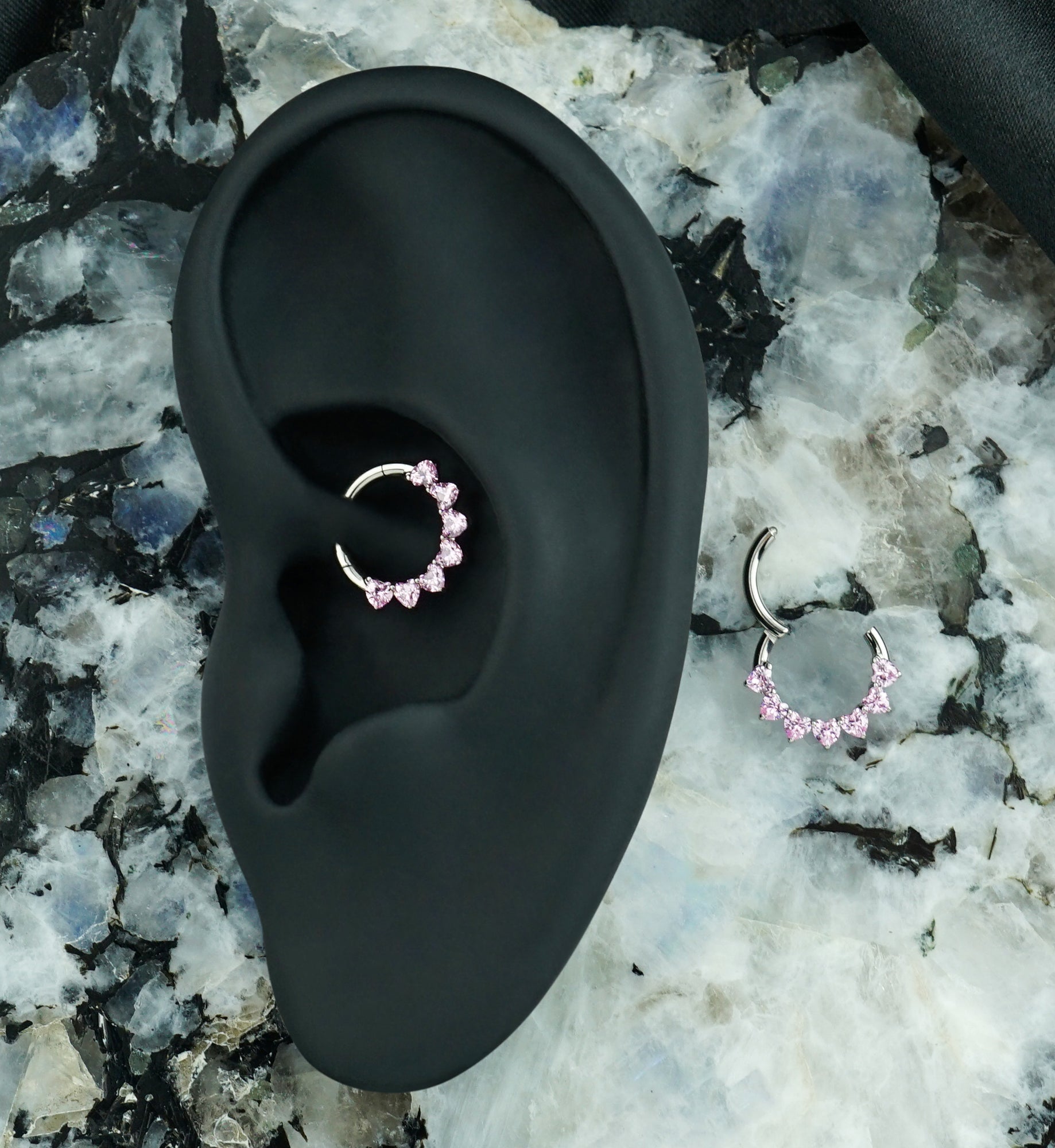 Heart Edge Pink CZ Titanium Hinged Segment Ring