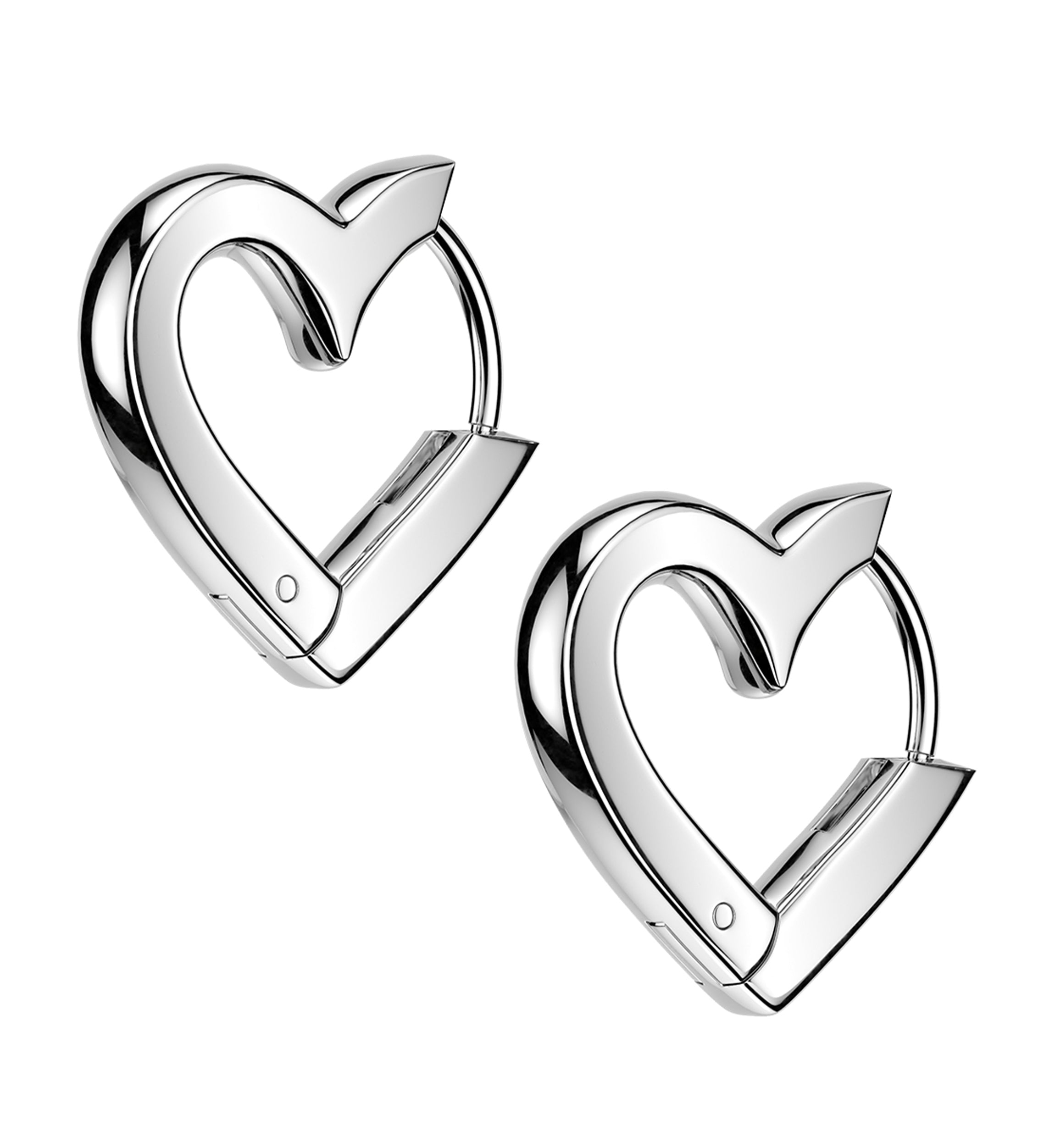 Heart Shaped Stainless Steel Hinged Hoop Huggie Earrings