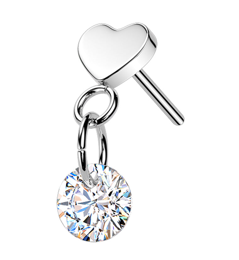 Heart With Clear CZ Dangle Titanium Threadless Top