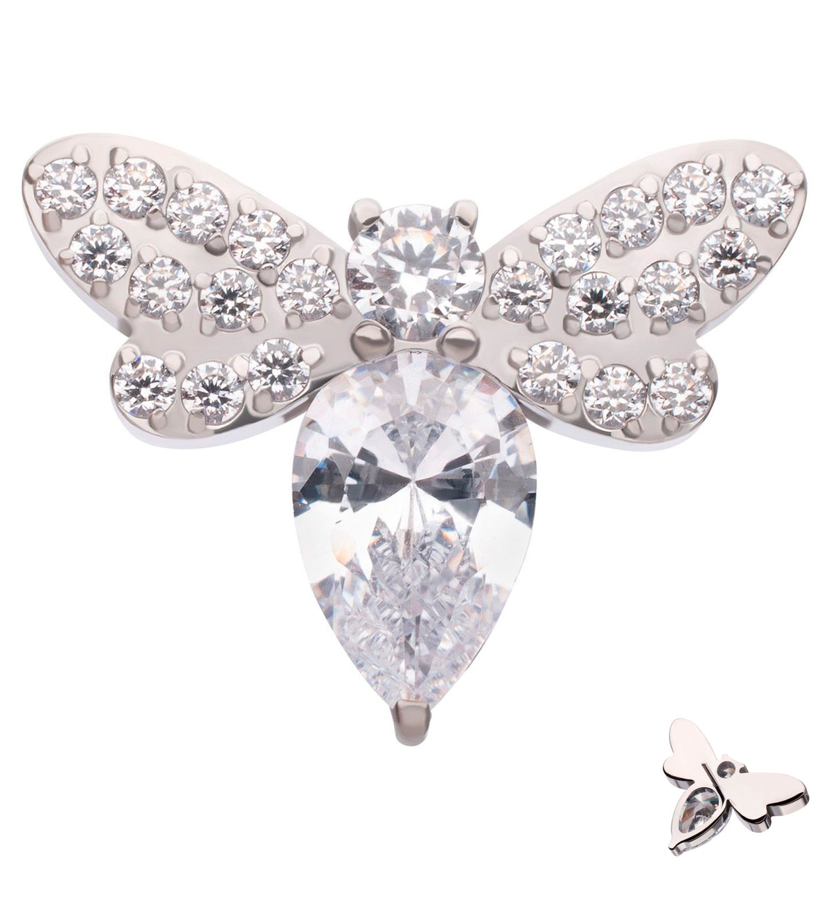 Honeybee Teardrop Clear CZ Titanium Threadless Top