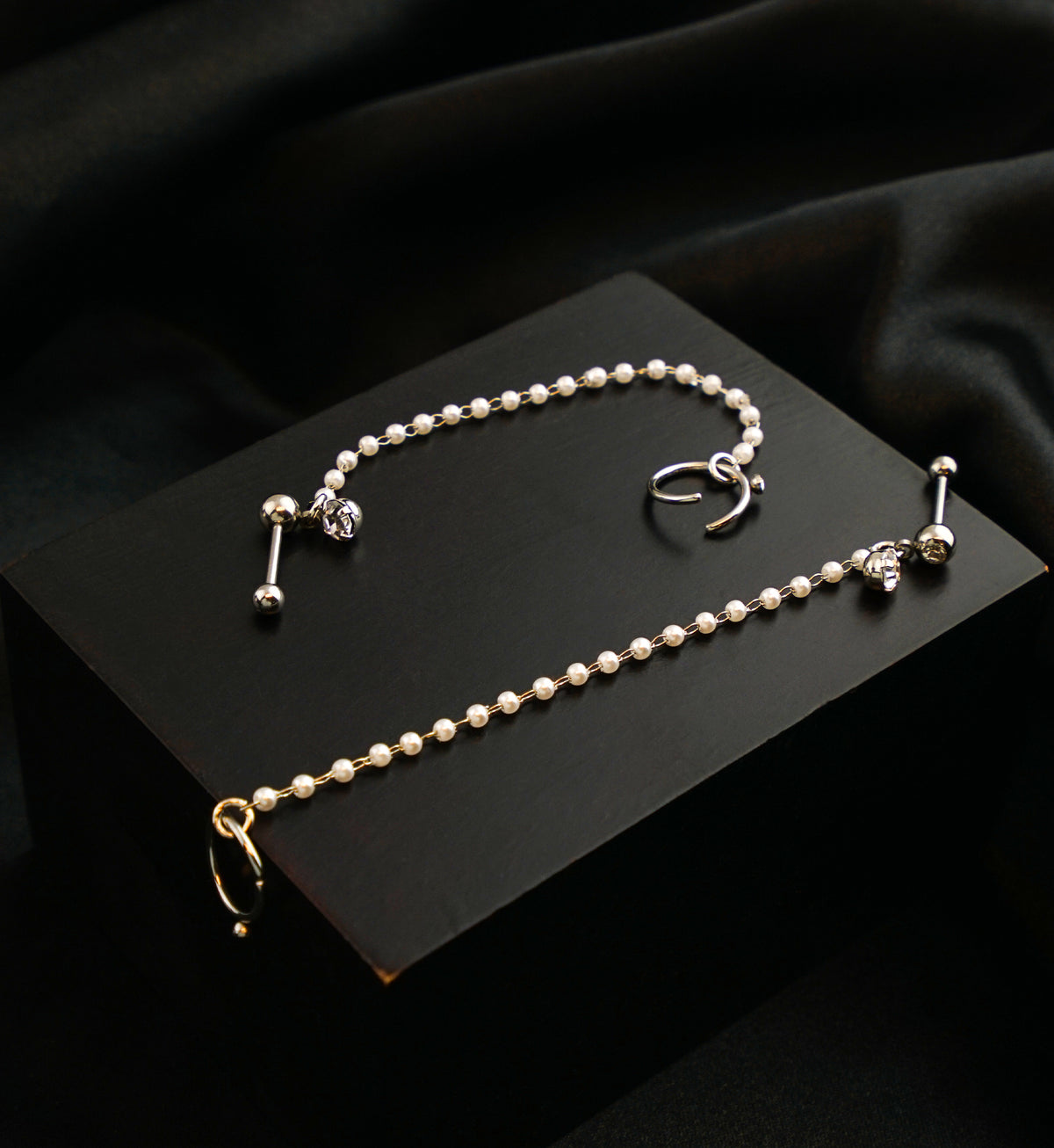 Hoop/Barbell Clear CZ Stainless Steel Mini Pearl Piercing Chain