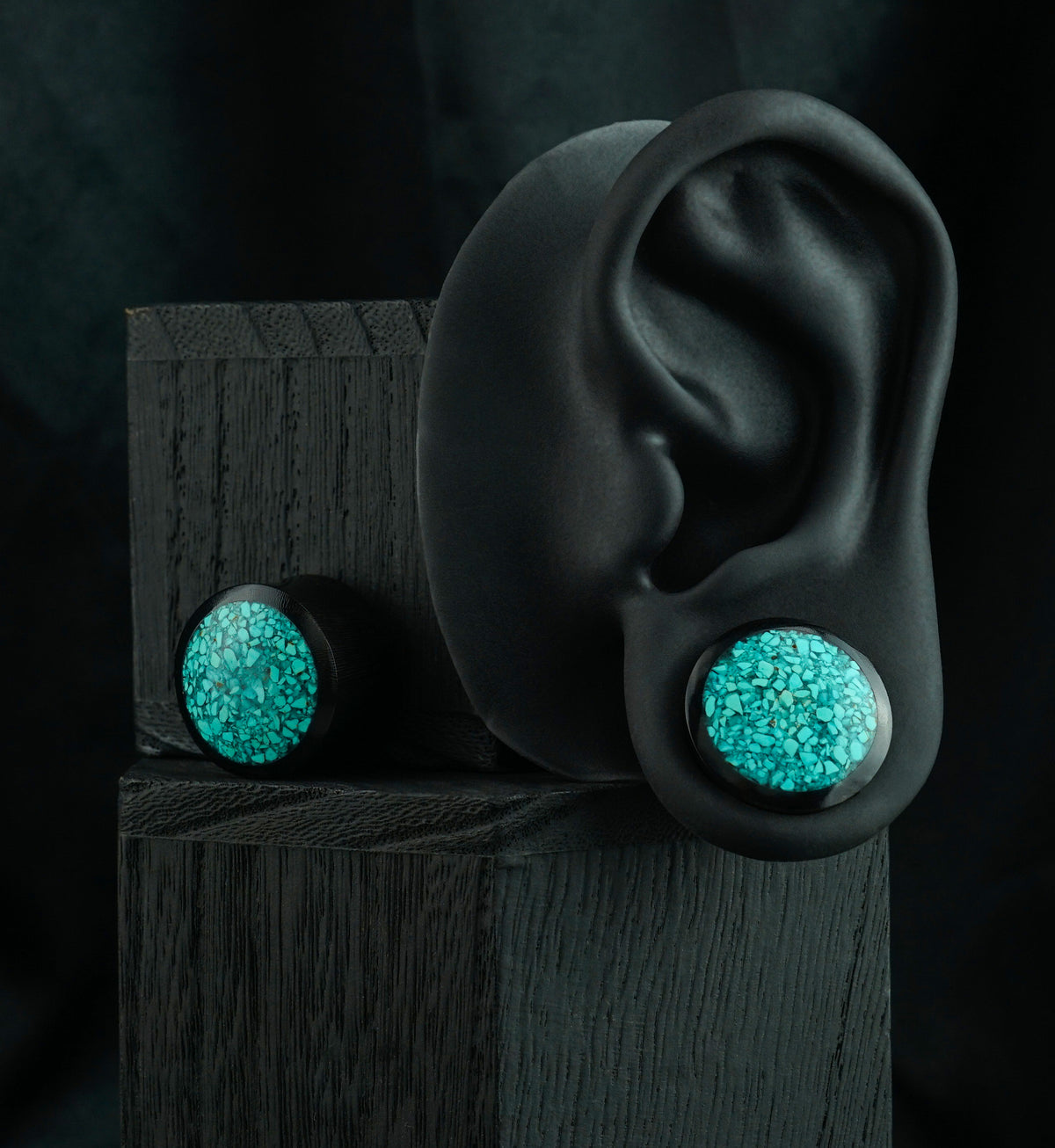 Horn Plugs With Turquoise Stone Inlay