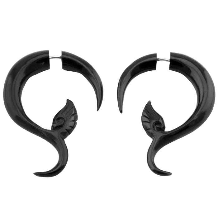 Black Sprout Flower Fake Gauges Horn Earrings