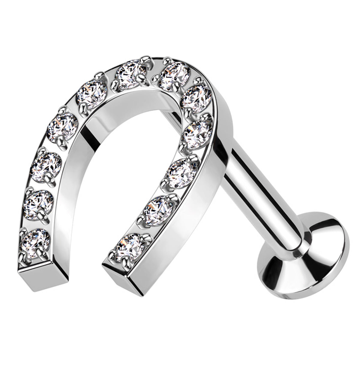 Horseshoe Clear CZ Convex Back Titanium Threadless Labret