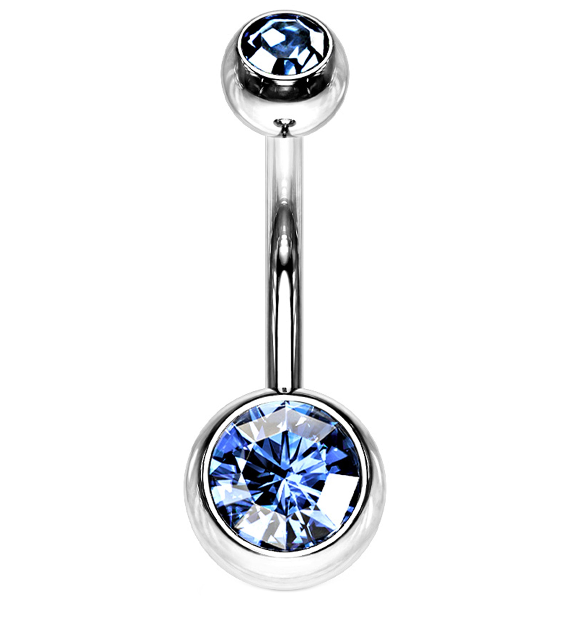 Internally Threaded Bezel Light Blue CZ Belly Button Ring