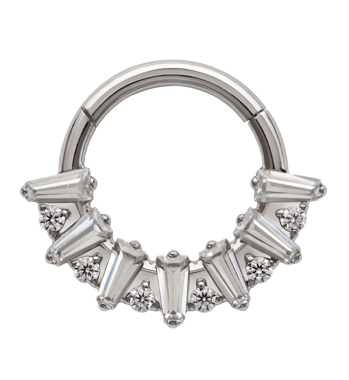 Jagged Clear CZ Titanium Hinged Segment Ring