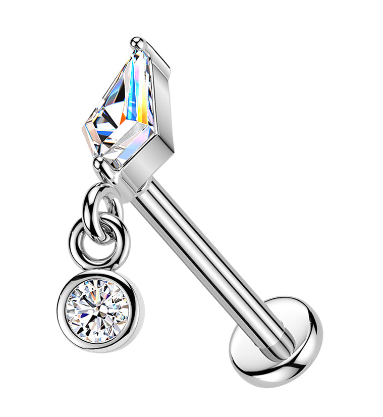 Kite Clear CZ Dangle Stainless Steel Threadless Labret