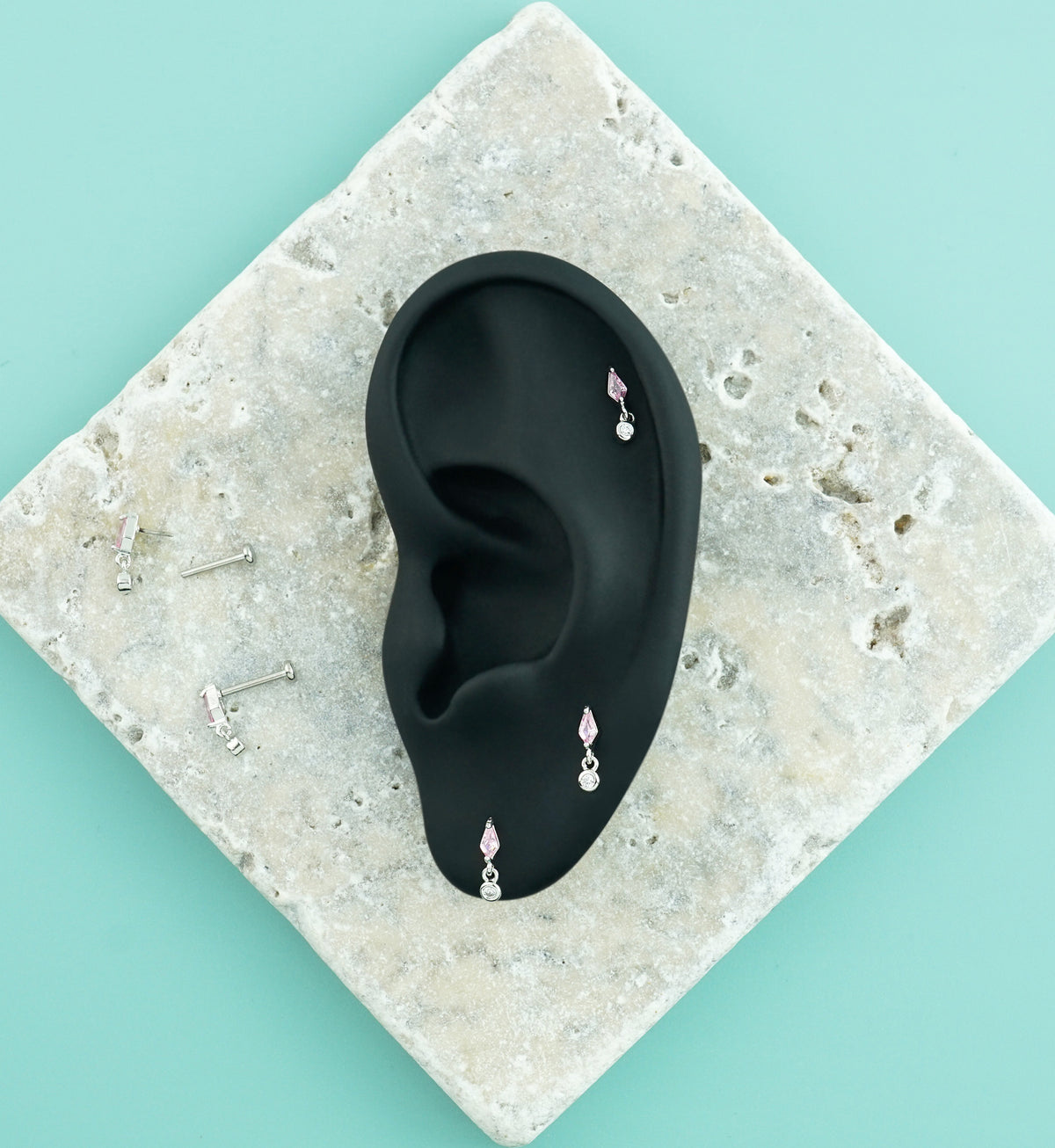 Kite Pink CZ Dangle Stainless Steel Threadless Labret