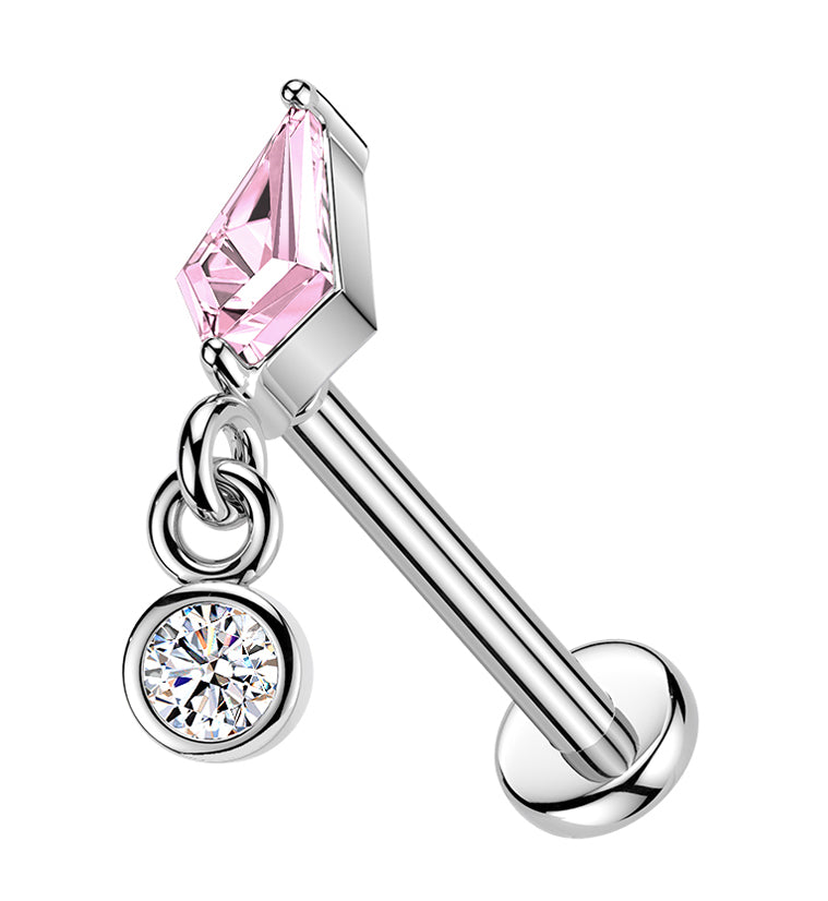 Kite Pink CZ Dangle Stainless Steel Threadless Labret