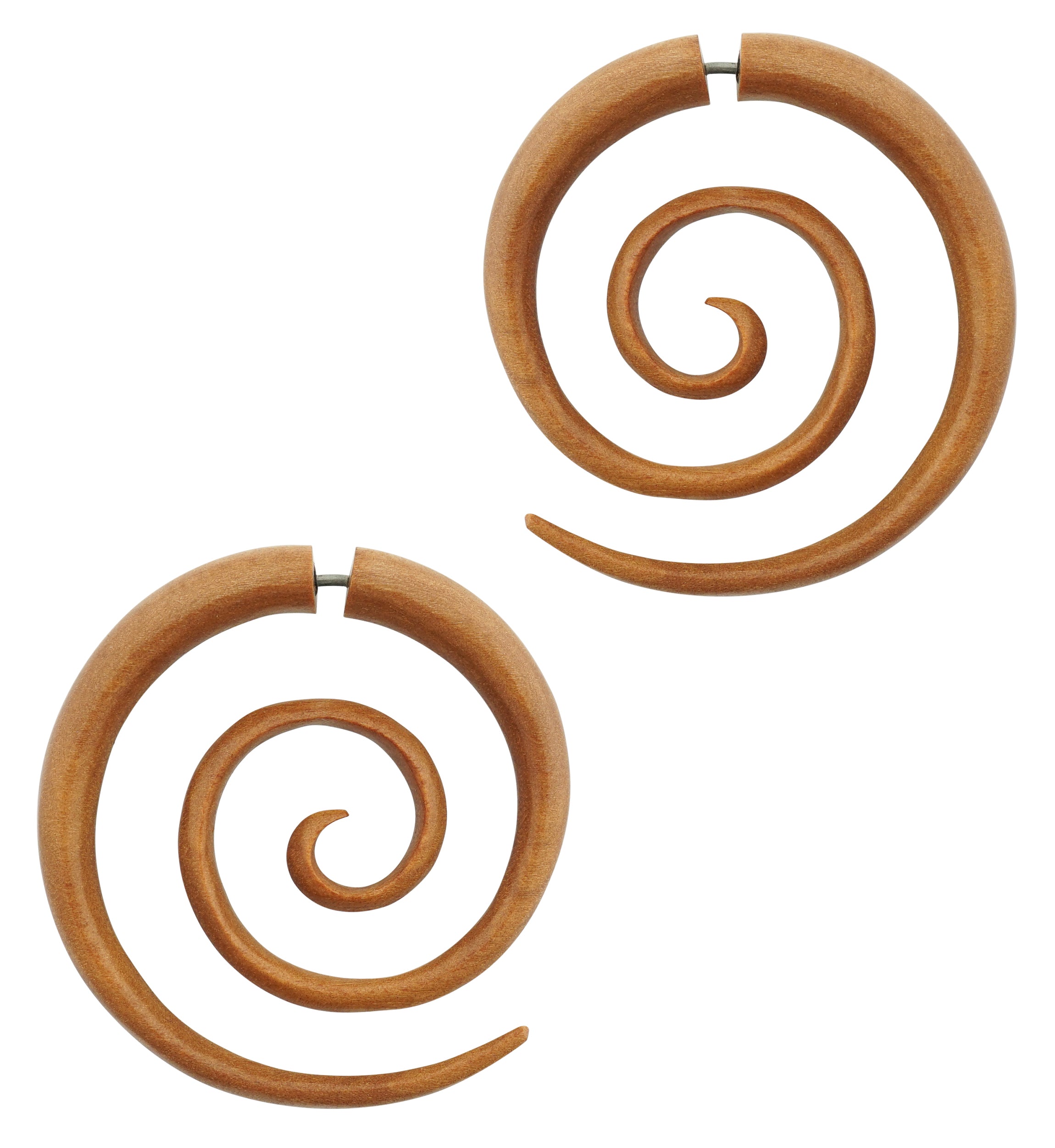 Saba Wood Fake Gauge Large Spirals Tribal Earrings