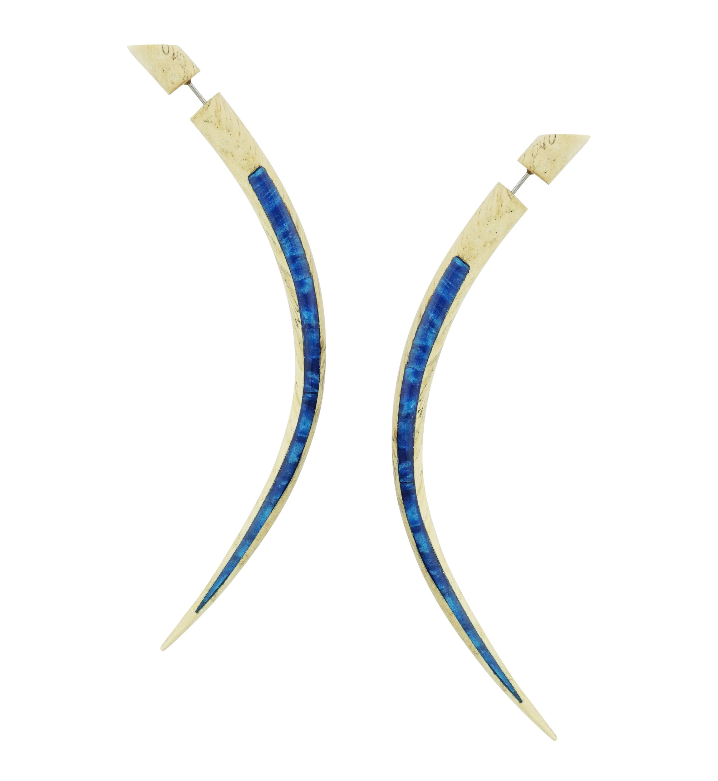 Large Tamarind Wooden Taper with Blue Resin Inlay Fake Gauges Earrings