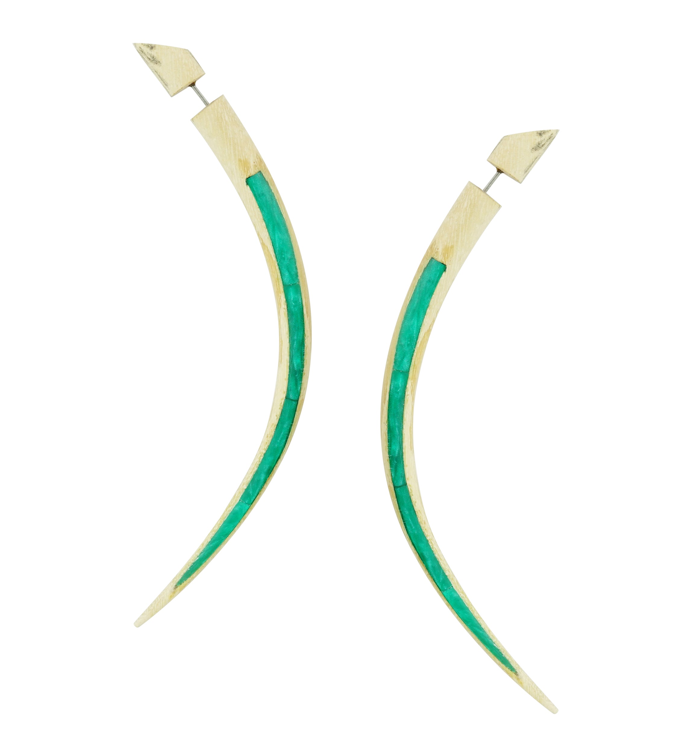 Large Tamarind Wooden Taper with Green Resin Inlay Fake Gauges Earrings