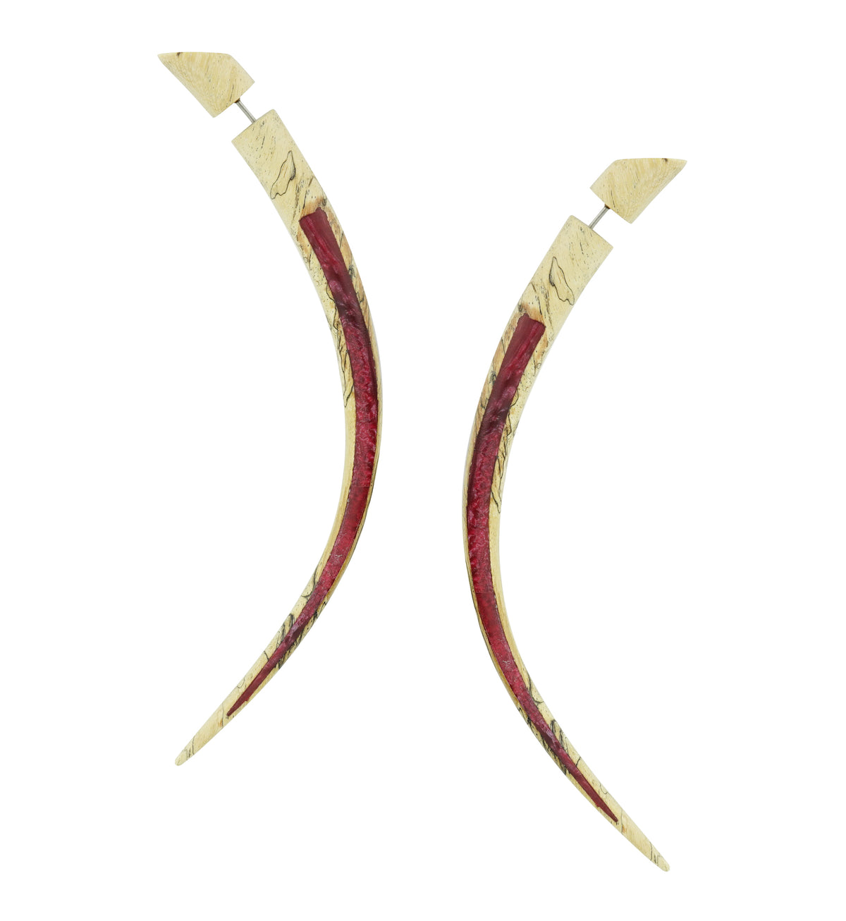 Large Tamarind Wooden Taper with Magenta Resin Inlay Fake Gauges Earrings