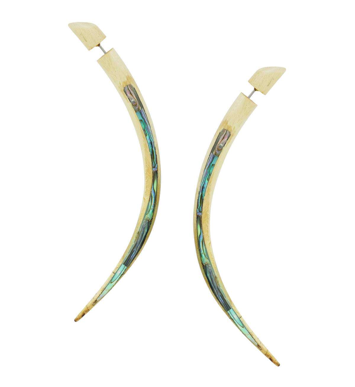 Large Tamarind Wooden Taper with Paula Shell Inlay Fake Gauges Earrings