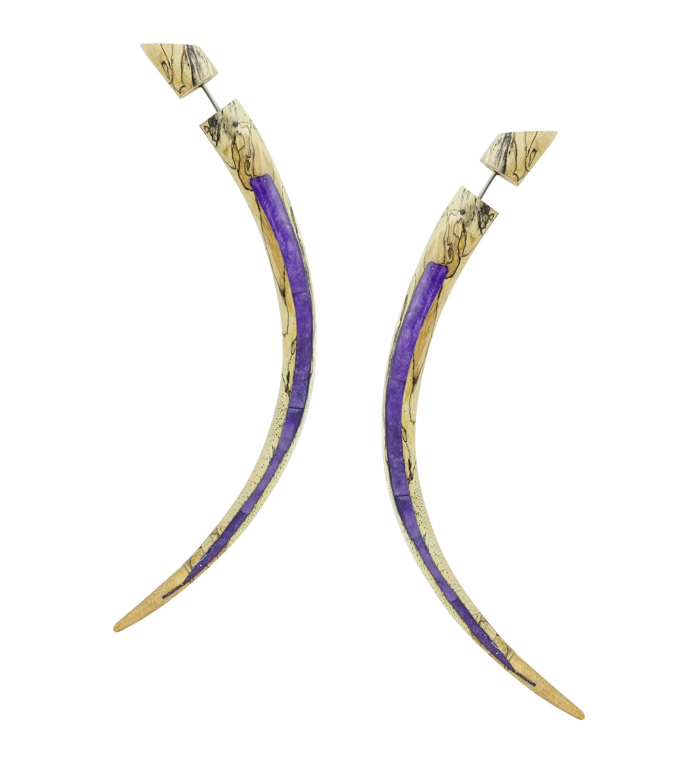 Large Tamarind Wooden Taper with Purple Resin Inlay Fake Gauges Earrings