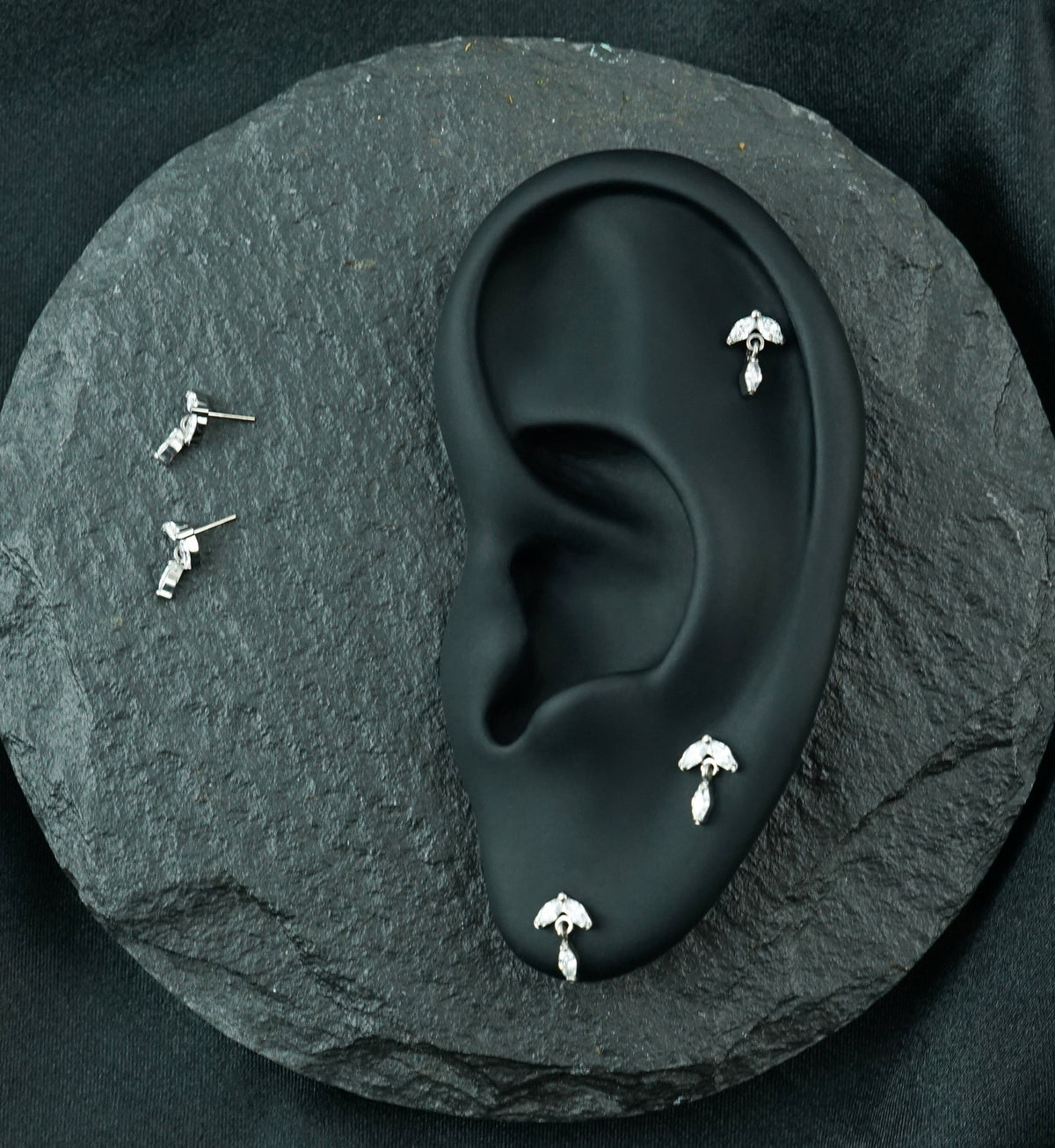 Leafdrop Clear CZ Hanging Gem Titanium Threadless Top