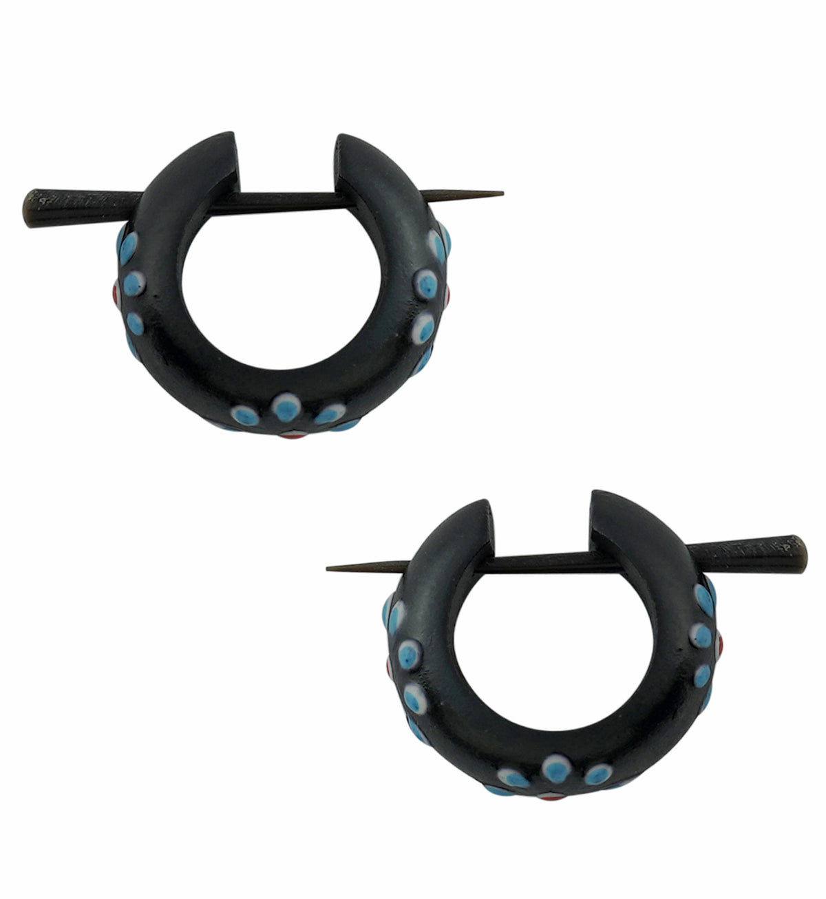 Light Blue Flower Narra Wood Hoop Earrings