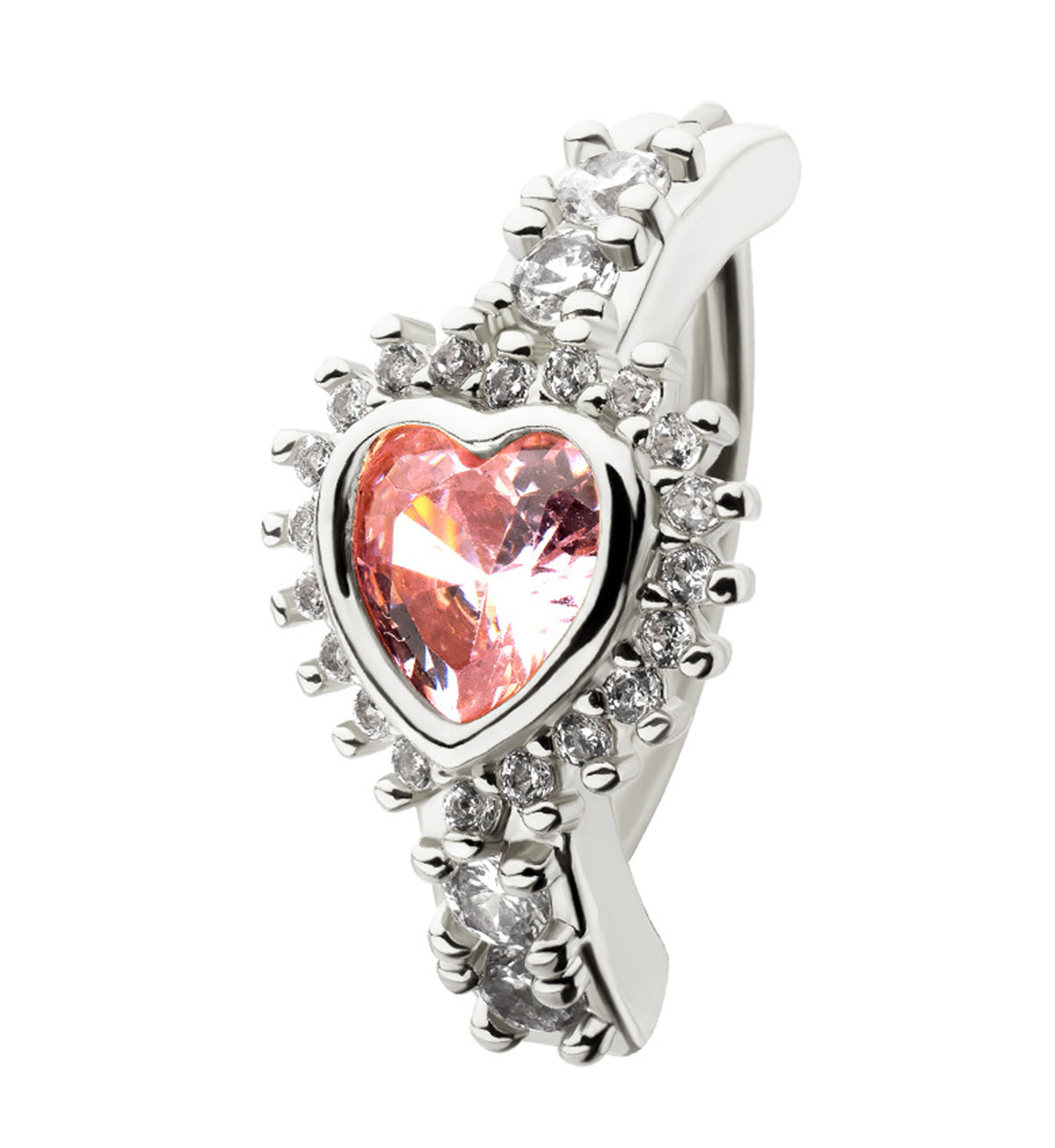 Love Bomb Pink CZ Stainless Steel Hinged Belly Button Ring