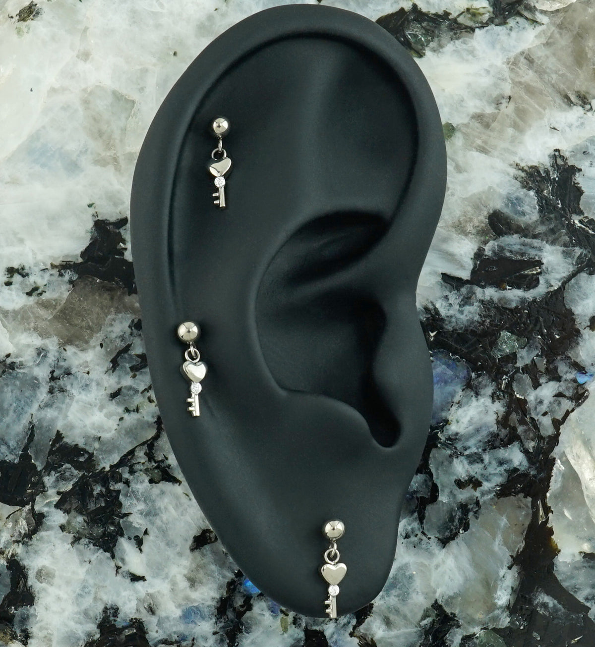 Love Key CZ Dangle Titanium Threadless Top