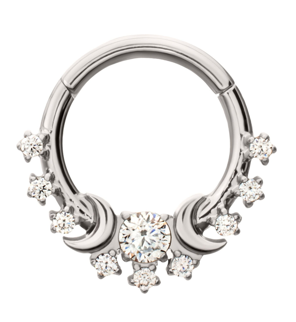 Lunar Cycle CZ Titanium Hinged Segment Ring