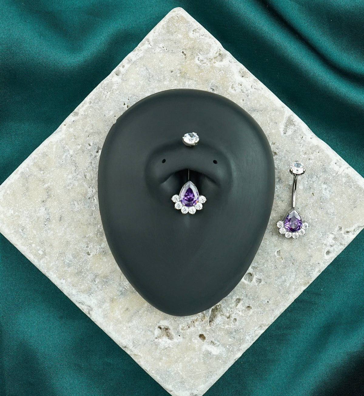 Lure Teardrop Amethyst CZ Titanium Internally Threaded Belly Button Ring
