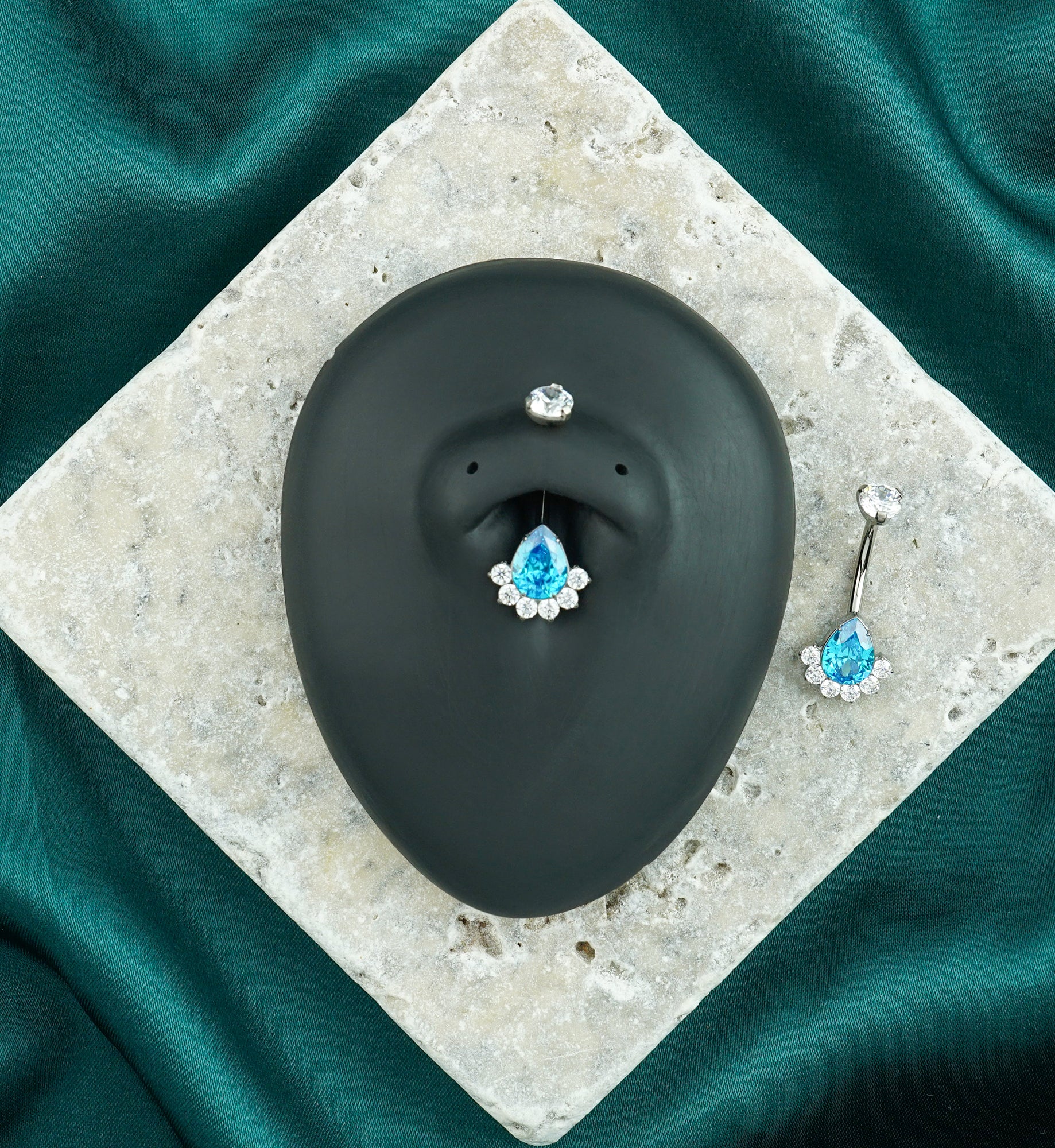 Lure Teardrop Blue Topaz CZ Titanium Internally Threaded Belly Button Ring