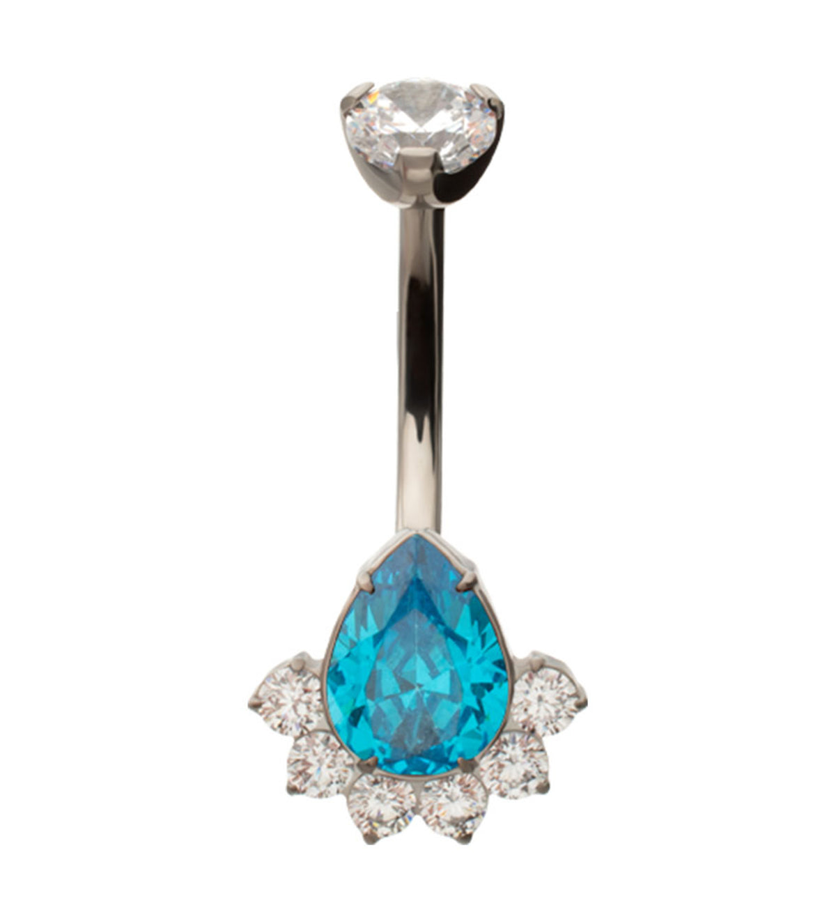 Lure Teardrop Blue Topaz CZ Titanium Internally Threaded Belly Button Ring