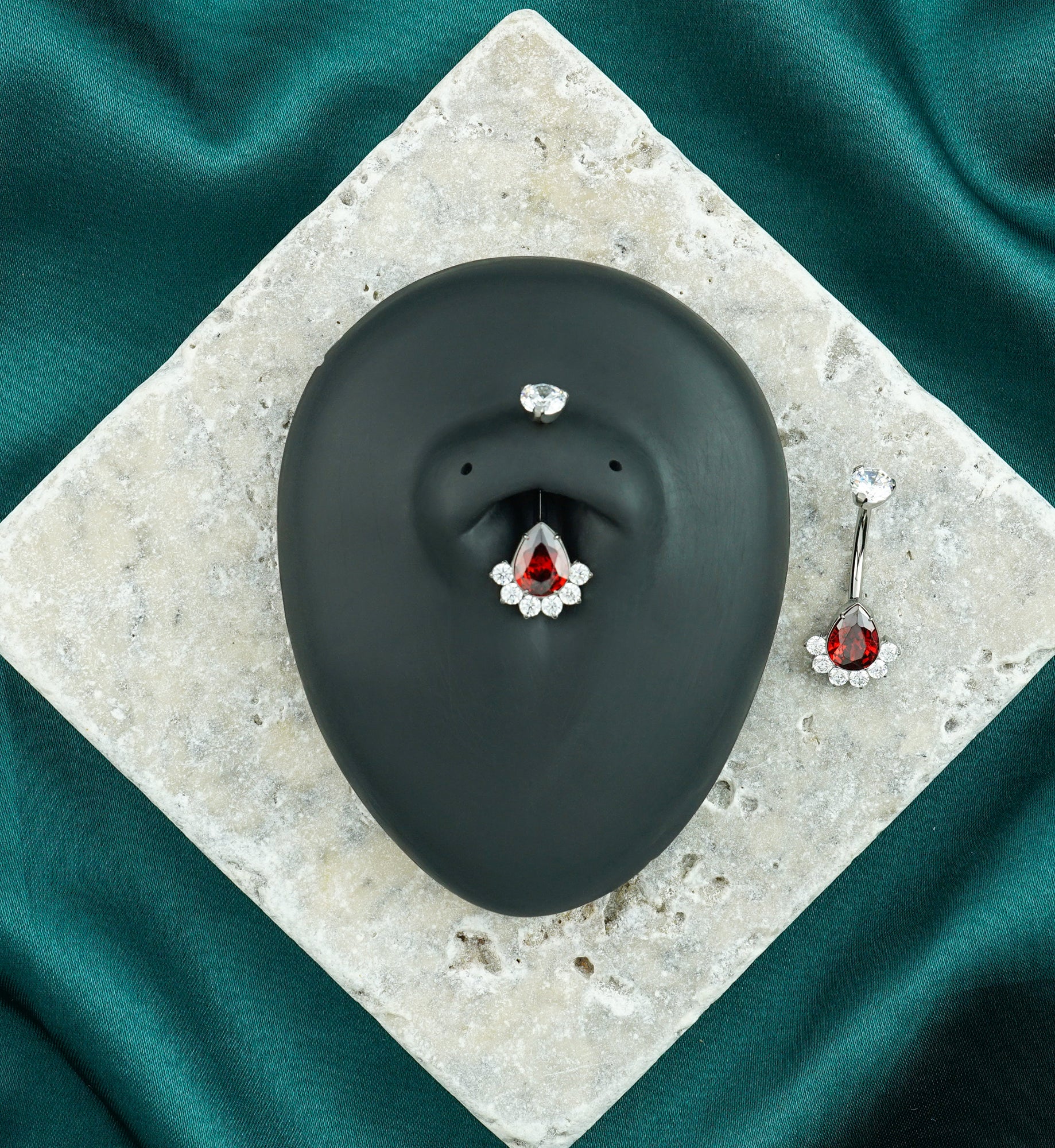 Lure Teardrop Garnet CZ Titanium Internally Threaded Belly Button Ring