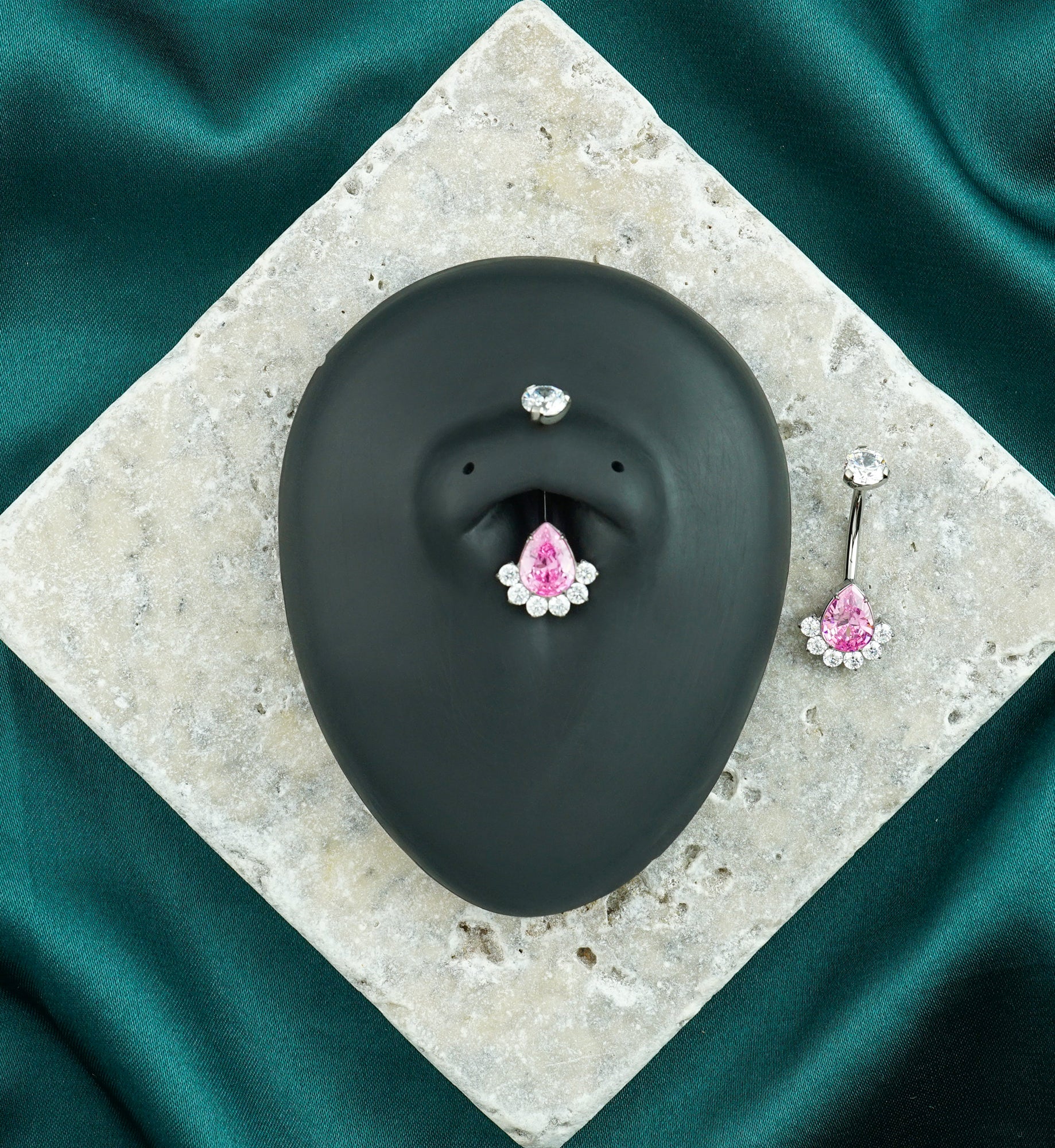 Lure Teardrop Pink CZ Titanium Internally Threaded Belly Button Ring