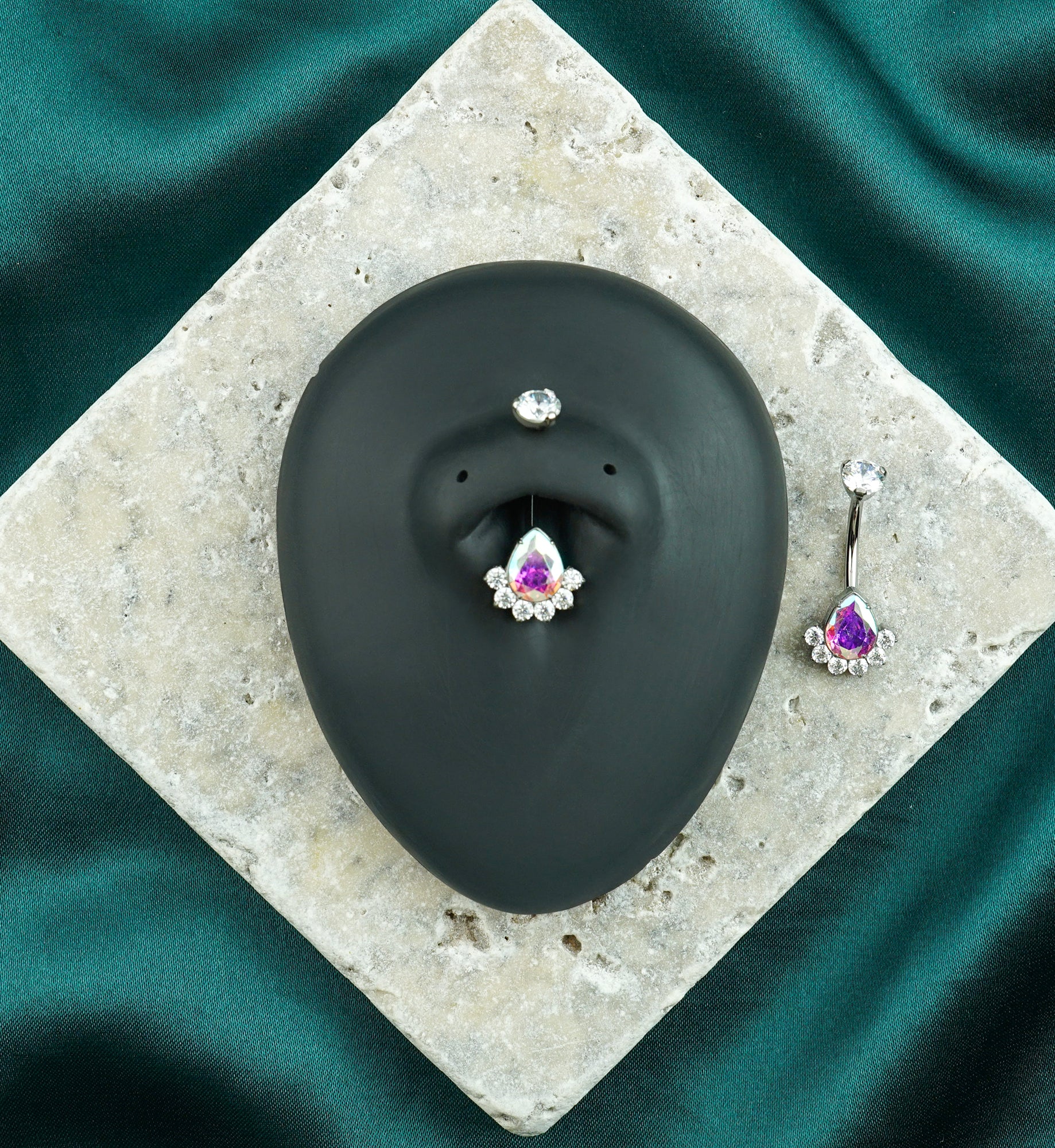 Lure Teardrop Rainbow Aurora CZ Titanium Internally Threaded Belly Button Ring