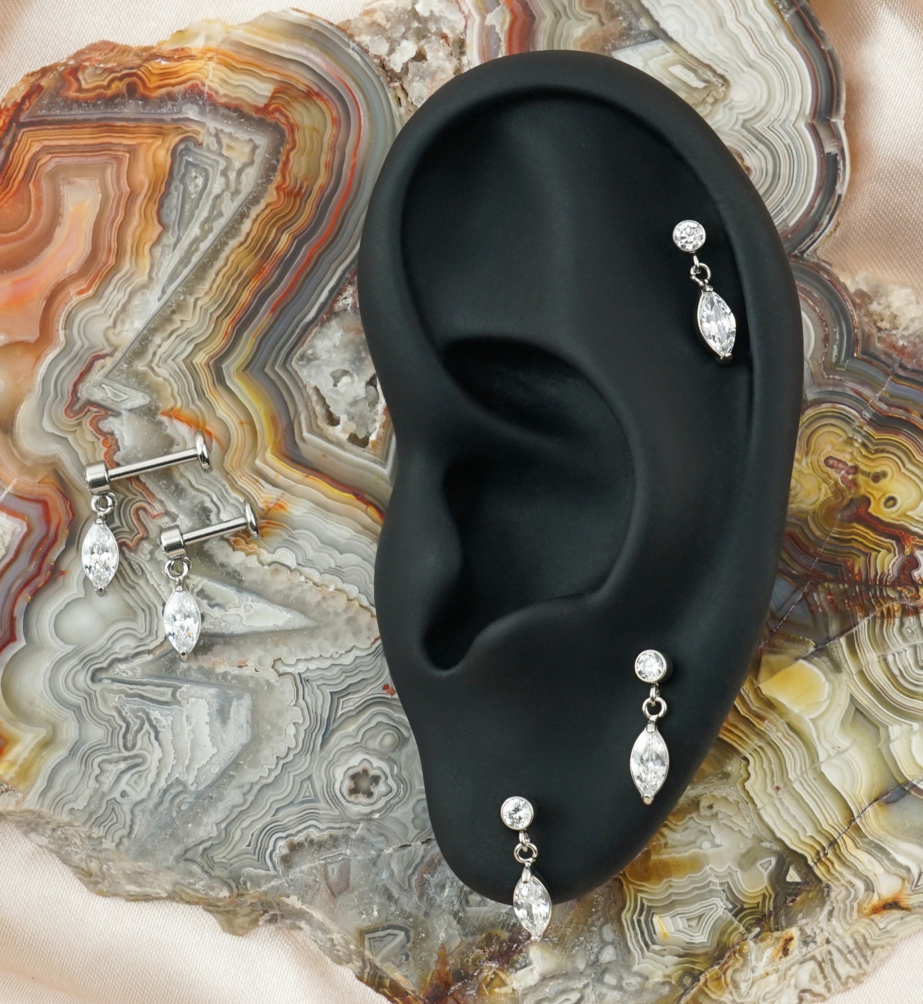 Marquise CZ Dangle Internally Threaded Stainless Steel Labret