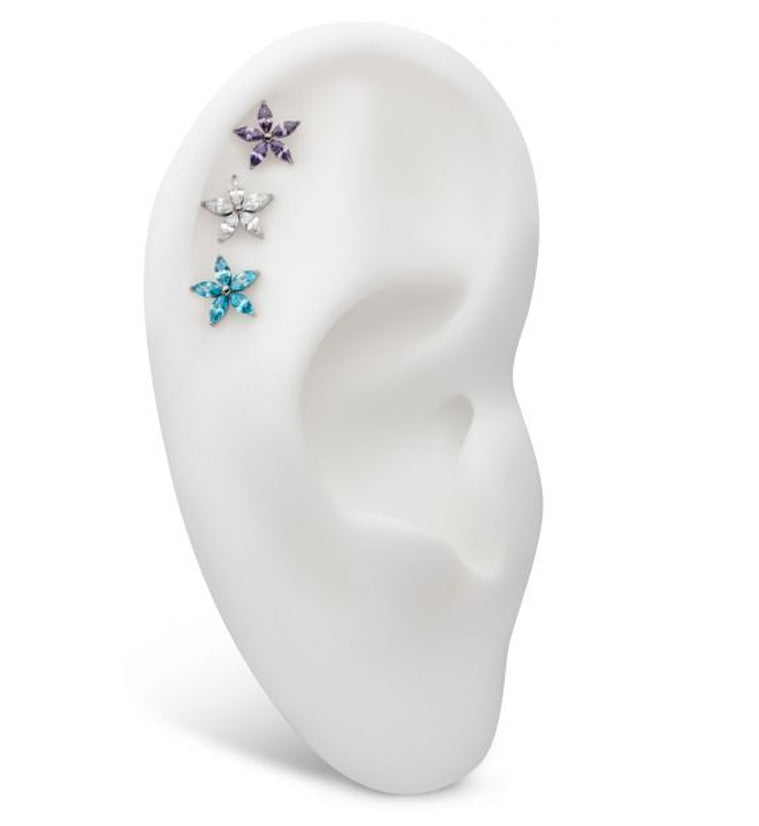 Marquise Flower Aqua CZ Titanium Threadless Top