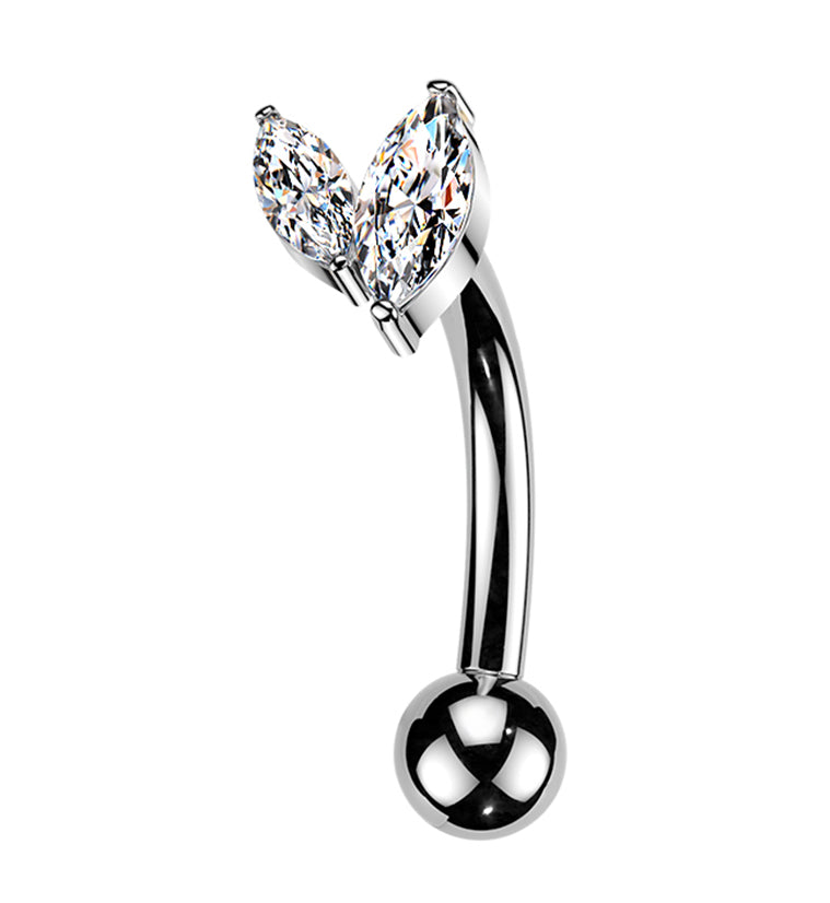 Marquise Frond CZ Titanium Threadless Curved Barbell