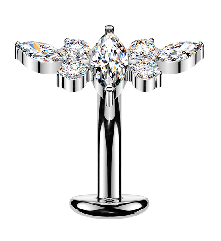Marquise Half Crown CZ Titanium Threadless Floating Belly Button Ring by Urban Body Jewelry