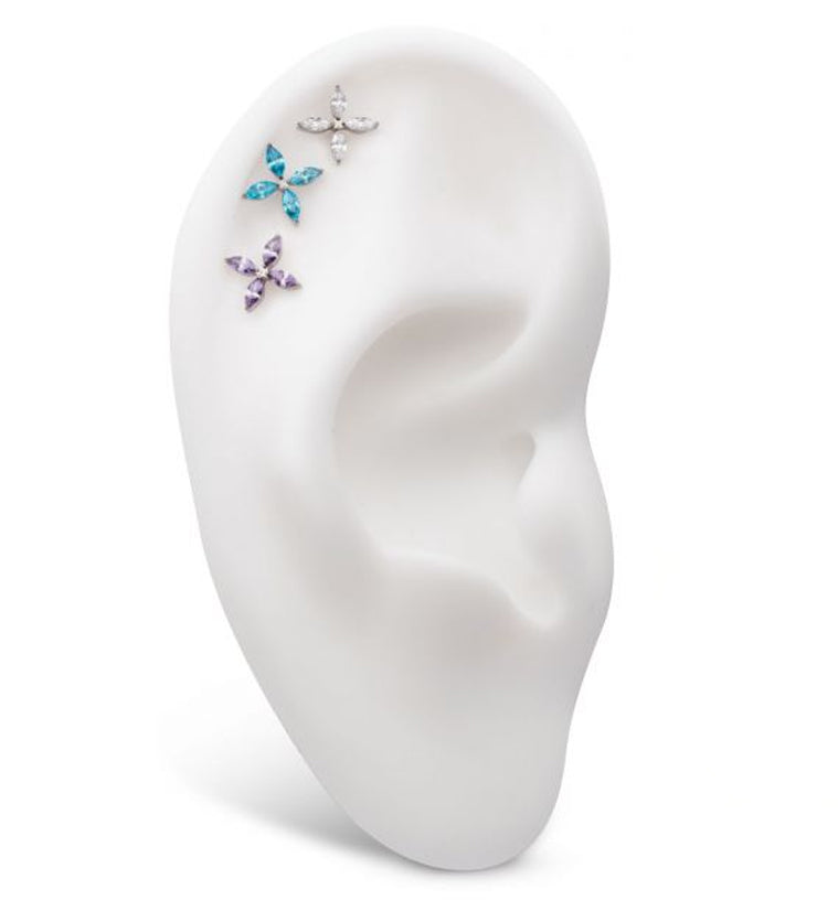 Marquise Quad Flower Amethyst CZ Titanium Threadless Top