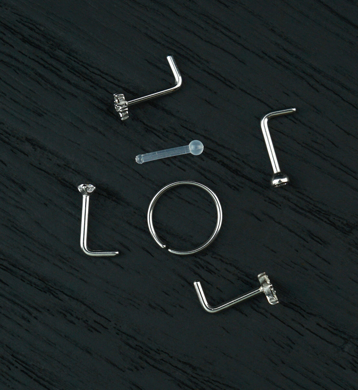 Meadow Clear CZ Stainless Steel L Bend/Stud/Hoop Variety Pack (6 Pack)