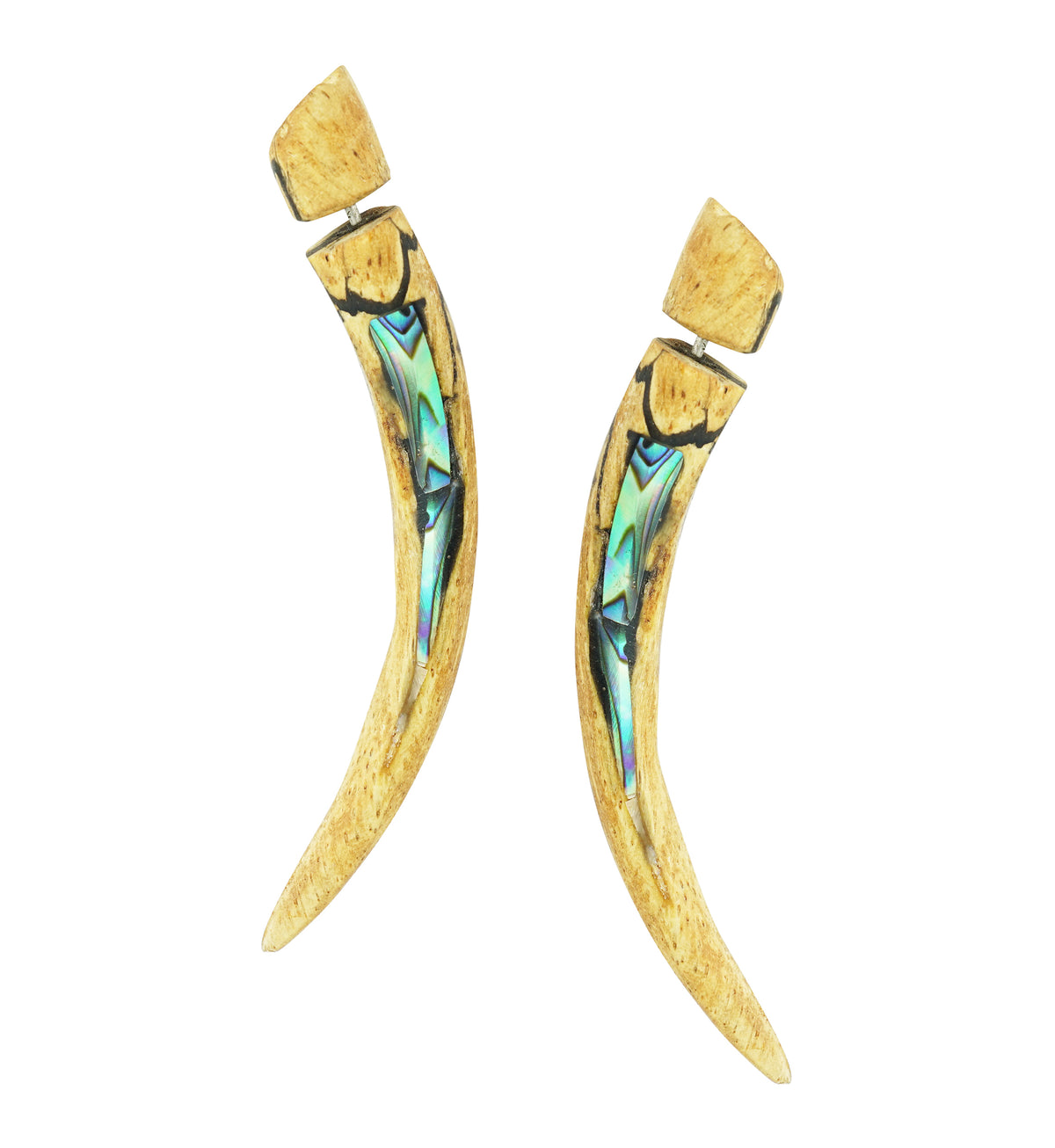 Medium Tamarind Wooden Taper with Paula Shell Inlay Fake Gauges Earrings
