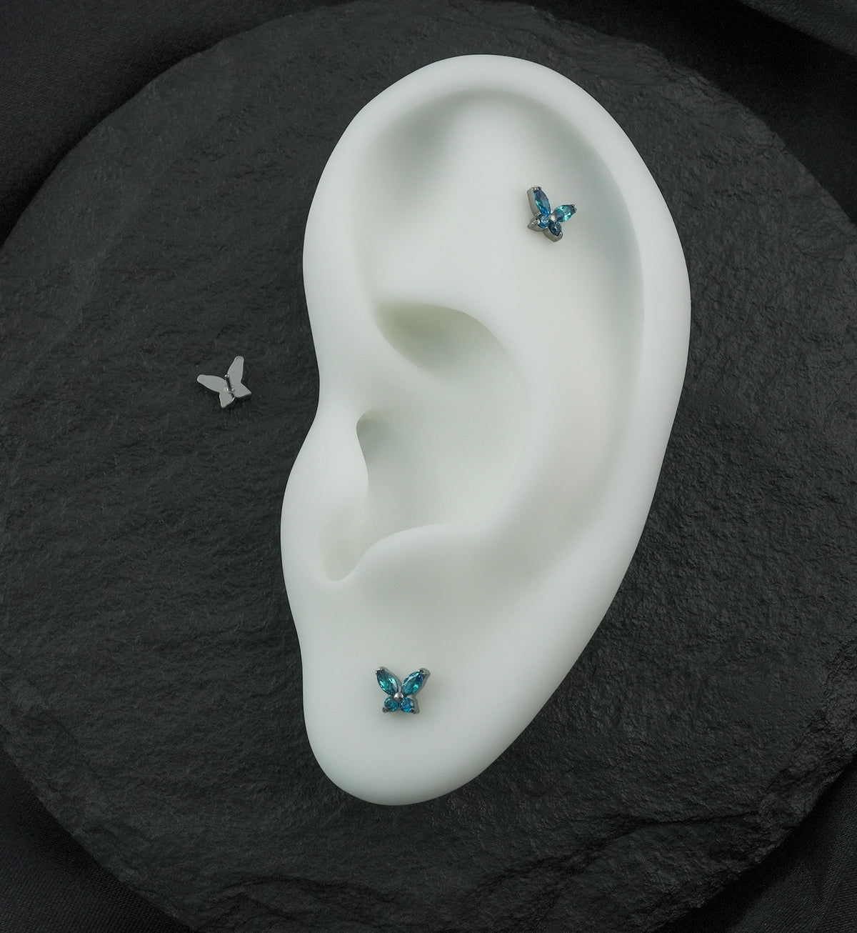 Mini Butterfly Blue Topaz CZ Titanium Threadless Top