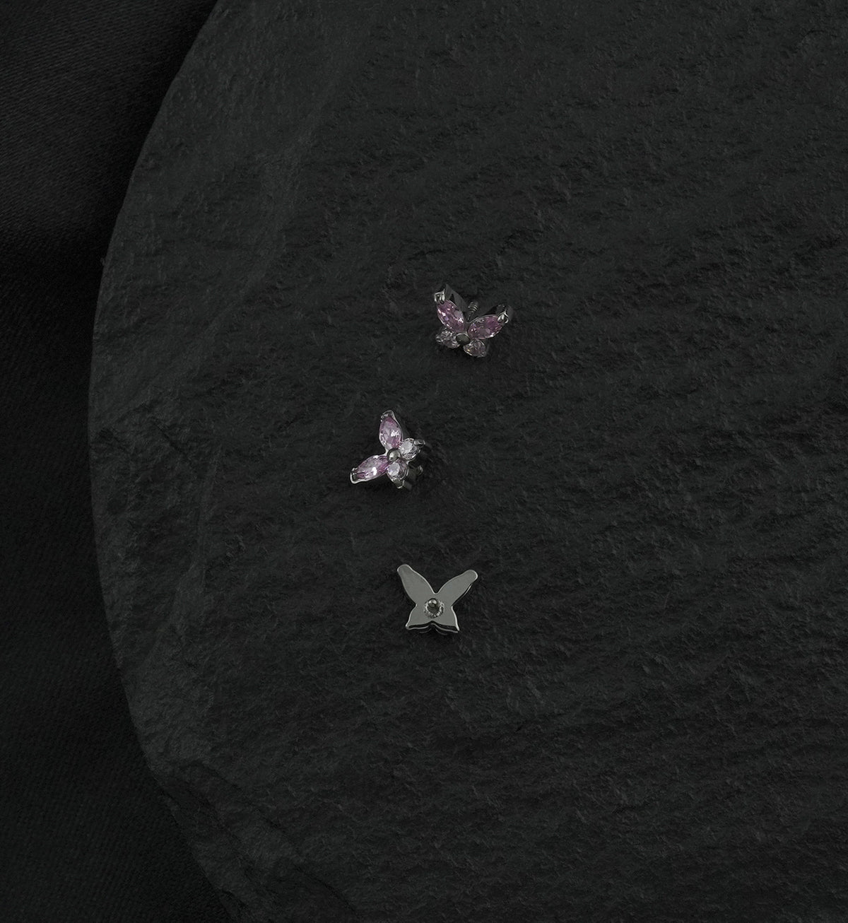 Mini Butterfly Pink CZ Titanium Internally Threaded Top