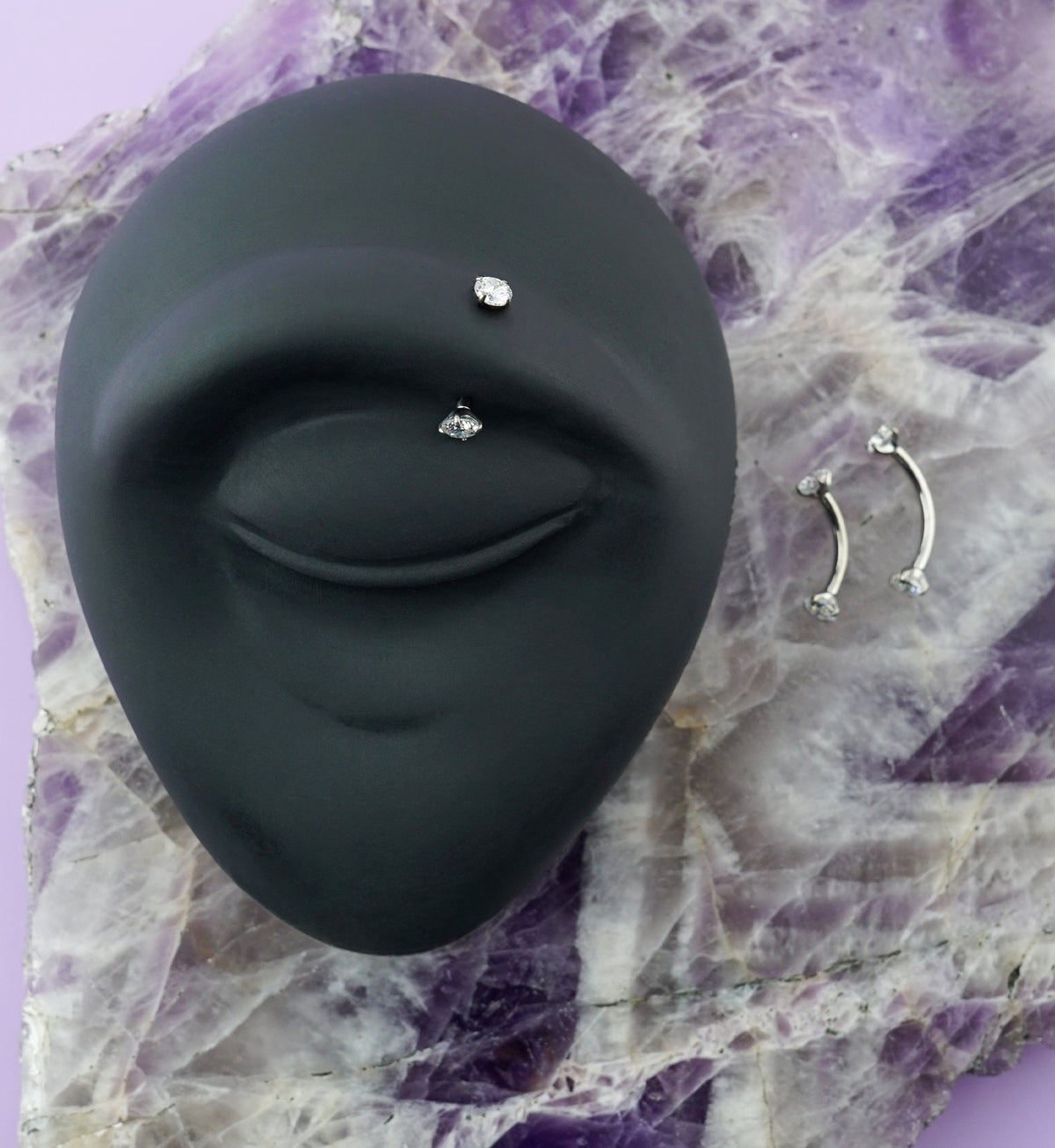 Moissanite Gem Internally Threaded Titanium Curved Barbell