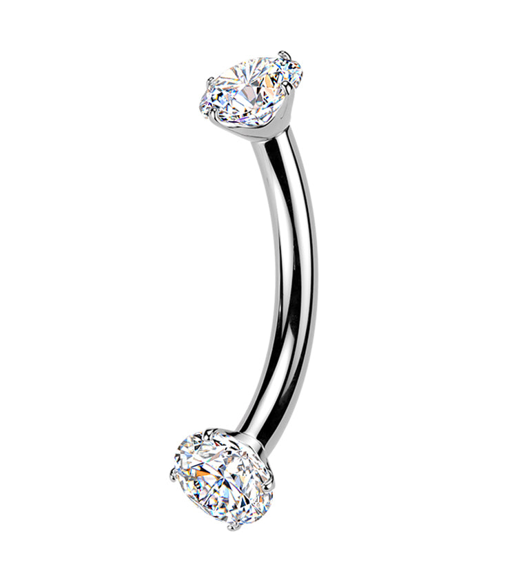 Moissanite Gem Internally Threaded Titanium Curved Barbell