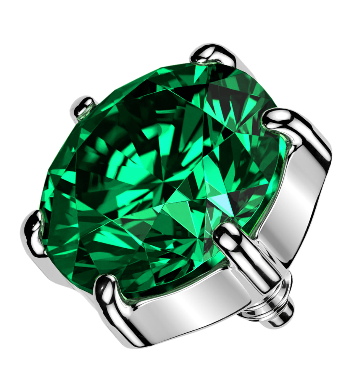 Multi Prong Emerald CZ Titanium Internally Threaded Top by Urban Body Jewelry