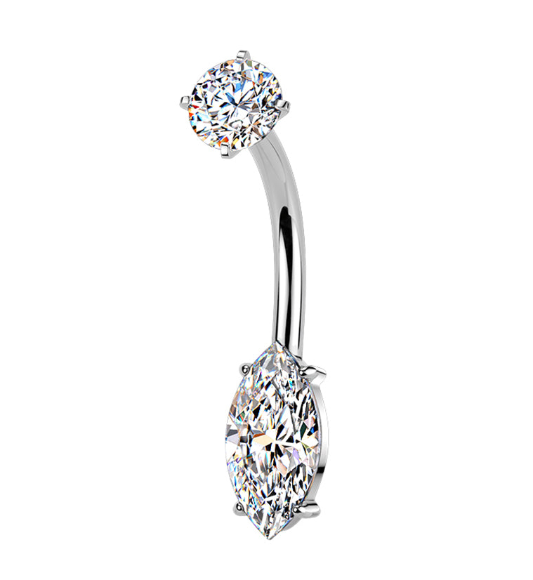 Navette CZ Stainless Steel Internally Threaded Belly Button Ring