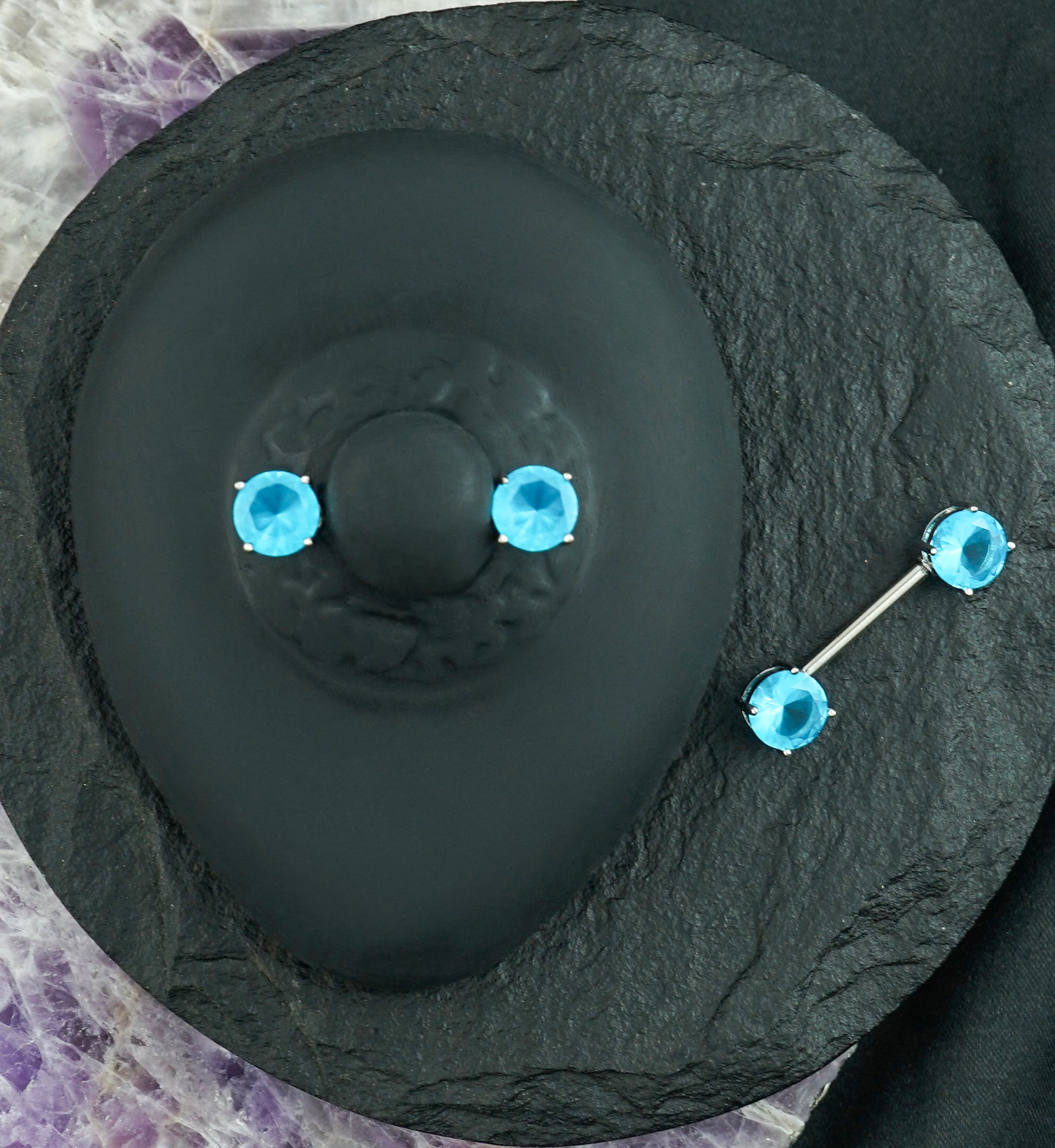 Nipple Ring With Double CZ Diamond Barbell