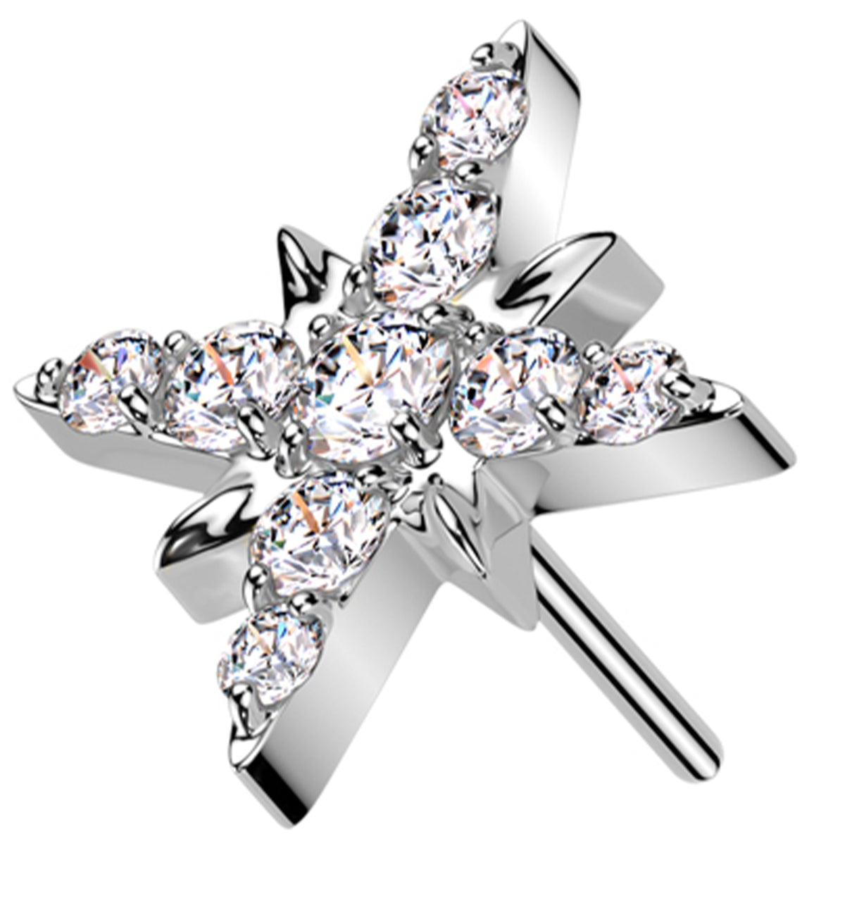 North Star Burst Clear CZ Titanium Threadless Top