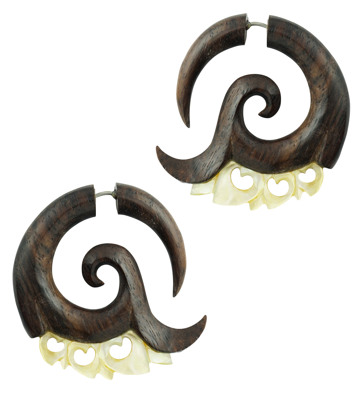 Odawa MOP Wooden Spiral Fake Gauges Earrings