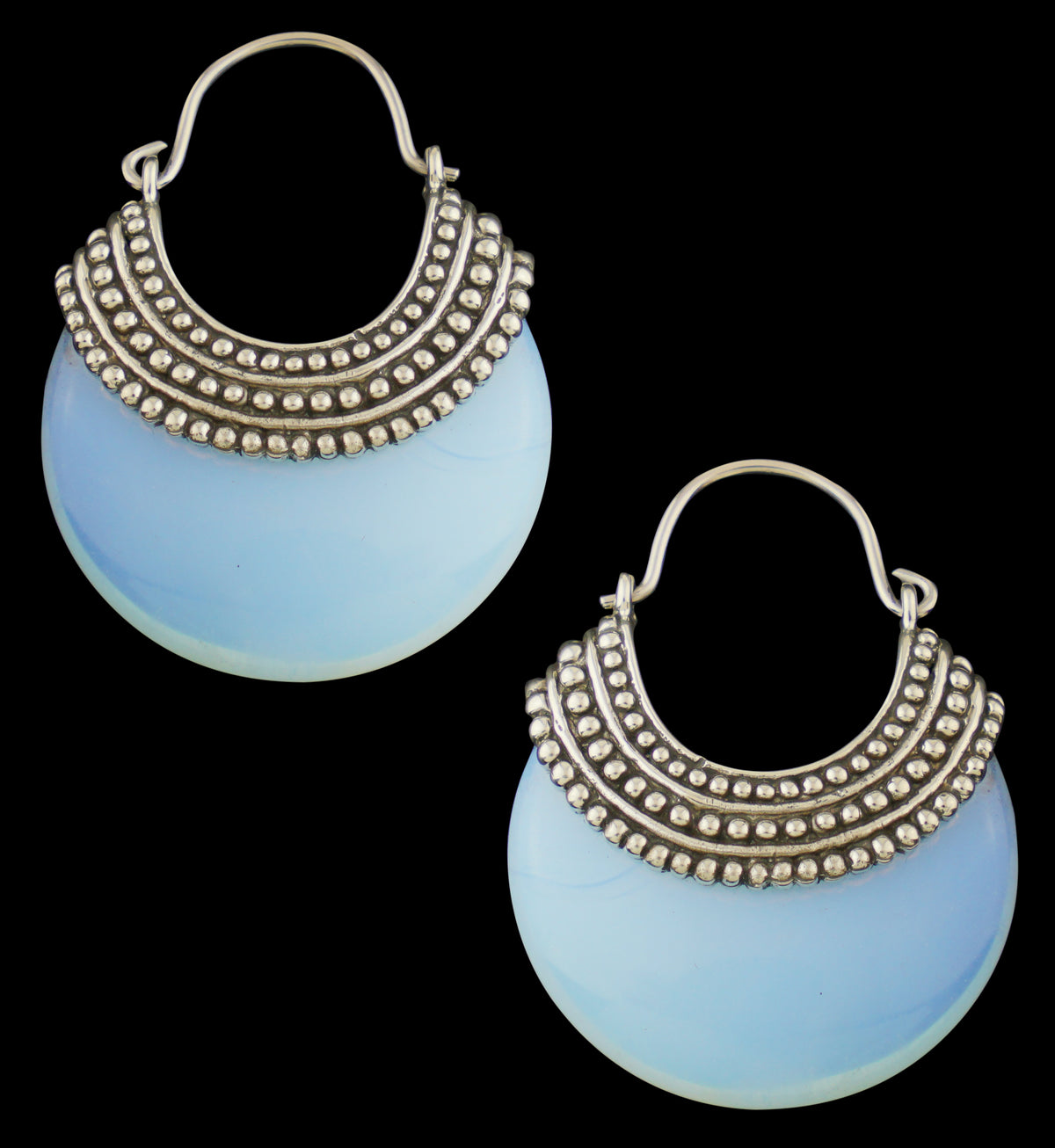 Opalite Beaded White Brass Stone Earrings